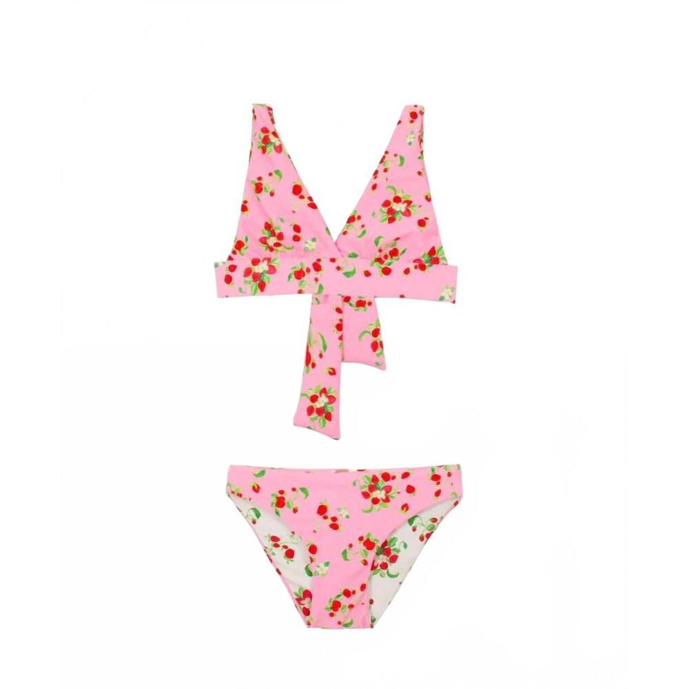 NEW PQ SWIM girls' allie reversible halter bikini set in strawberry fields